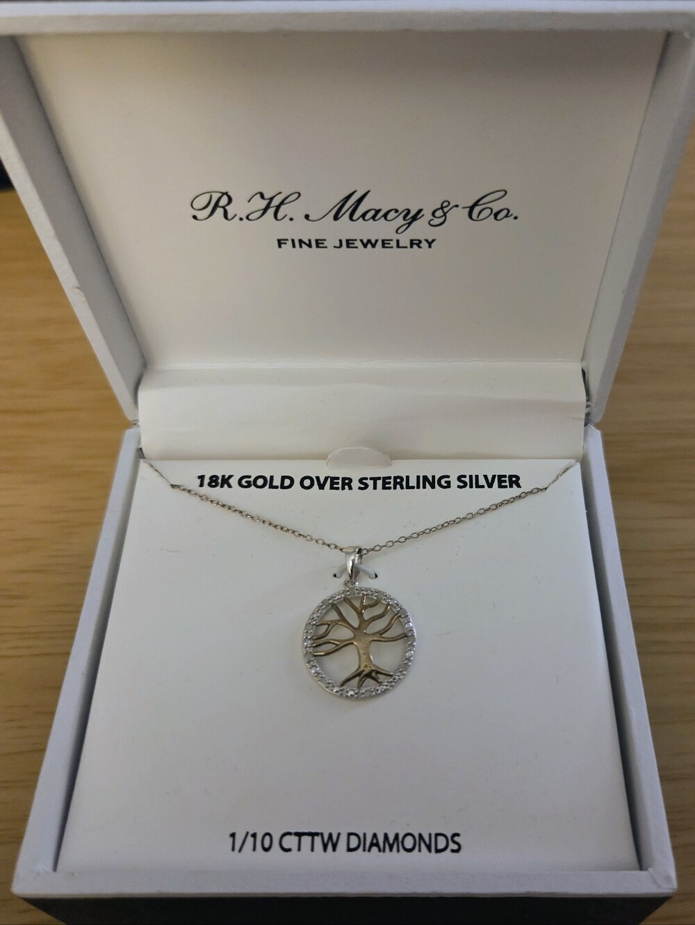 Macy’s 18K Gold Over Sterling Silver Tree of Life Diamond Necklace